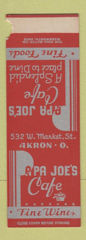 Matchbook Cover - Papa Joe's Cafe Akron OH PAPER LOSS SAMPLE
