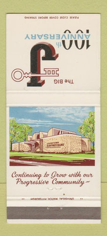 Matchbook Cover - Johnstown Savings Bank PA 100th 1970 30 Strike