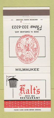 Matchbook Cover - Kalt's Restaurant Milwaukee WI 30 Strike