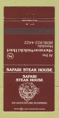 Matchbook Cover - Safari Steak House Sheraton Hotel Waikiki Hawaii 30 Strike
