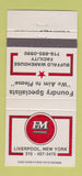 Matchbook Cover - EM Foundry Material Liverpool NY 30 Strike