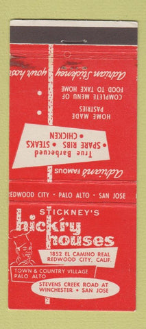 Matchbook Cover - Stickney's Hickry Houses Palo Alto CA WEAR 21 Strike Feature