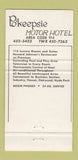 Matchbook Cover - Po'keepsie Motor Hotel Poughkeepsie NY 30 Stick