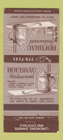 Matchbook Cover - Hofbrau Restaurant Wanamassa NJ 30 Strike