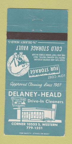 Matchbook Cover - Delaney Heald Drive In Cleaners Chicago IL 30 Strike