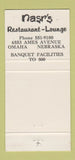 Matchbook Cover - Nasr's Restaurant Lounge Omaha NE 30 Strike