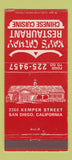 Matchbook Cover - Kay's Cathay Restaurant Chinese San Diego CA 30 Strike