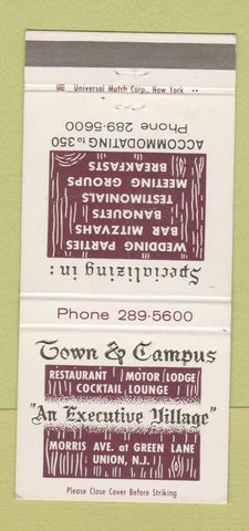 Matchbook Cover - Town & Campus Restaurant Motor Lodge Union NJ 30 Strike