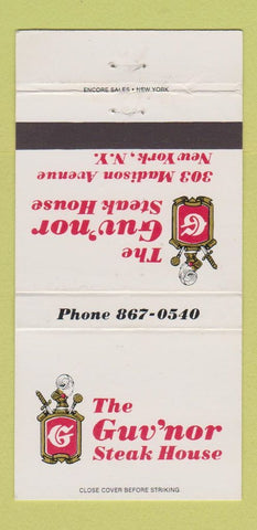 Matchbook Cover - The Guv'nor Steak House New York City 30 Strike