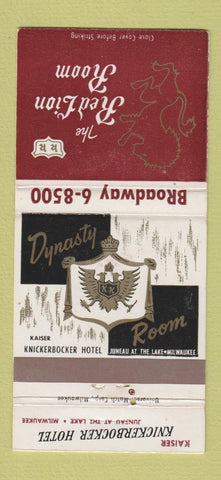 Matchbook Cover - Red Lion Room Knickerbocker Hotel Milwaukee WI 30 Strike