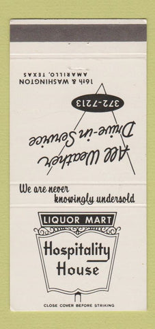 Matchbook Cover - Liquor Mart Hospitality House Amarillo TX 30 Strike