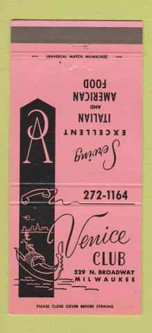 Matchbook Cover - Venice Club Milwaukee WI Italian 30 Strike
