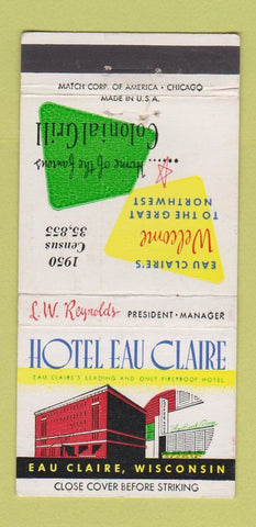 Matchbook Cover - Hotel Eau Claire WI 30 Strike