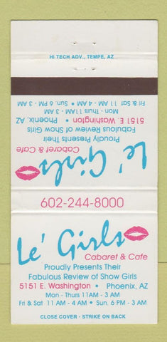 Matchbook Cover - Le Girls Cabaret Strip Club Phoenix AZ WEAR 30 Strike