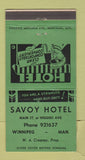 Matchbook Cover - Savoy Hotel Winnipeg MB GREEN 30 Strike