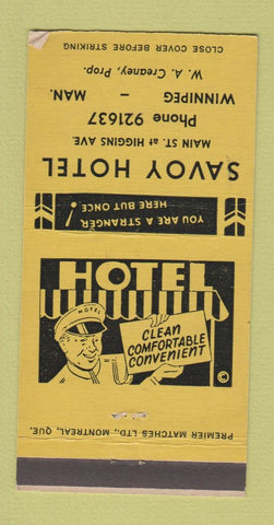 Matchbook Cover - Savoy Hotel Winnipeg MB YELLOW WEAR 30 Strike