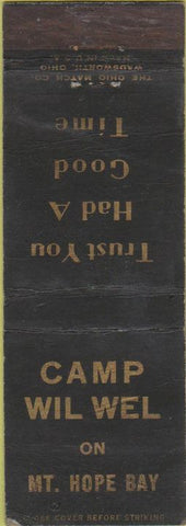 Matchbook Cover - Camp Wil Wel Mount Hope Bay WORN