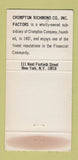 Matchbook Cover - Crompton Richmond Factors New York City WEAR 30 Strike