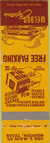 Matchbook Cover - Weldon Cafeteria Houston TX fried chicken