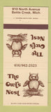 Matchbook Cover - The Owl's Nest Battle Creek MI 30 Strike