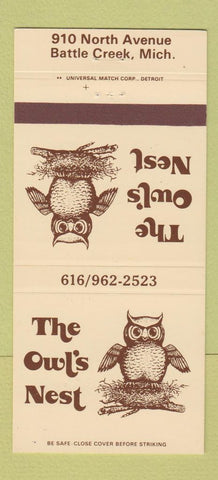 Matchbook Cover - The Owl's Nest Battle Creek MI 30 Strike