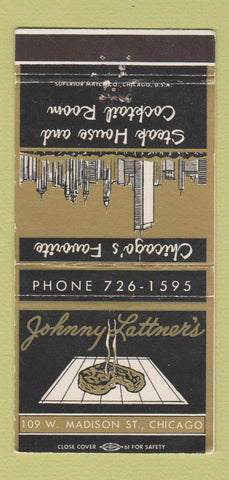 Matchbook Cover - Johnny Lattner's Steaks Chicago IL WEAR 30 Strike