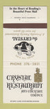 Matchbook Cover - Crystal Restaurant Reading PA 30 Strike