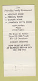 Matchbook Cover - Crystal Restaurant Reading PA 30 Strike