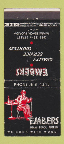 Matchbook Cover - Embers Restaurant Miami Beach FL WEAR 30 Stick