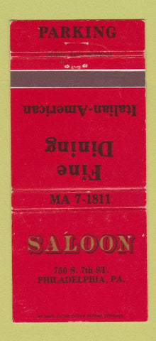 Matchbook Cover - Saloon Philadelphia PA Italian 30 Strike