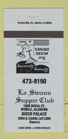 Matchbook Cover - La Swann Super Club Disco Palace Mobile AL 30 Strike