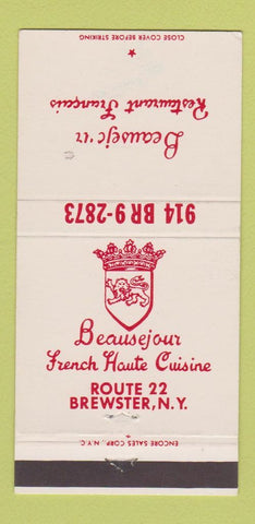 Matchbook Cover - Beausejour French Restaurant Brewster NY 30 Strike