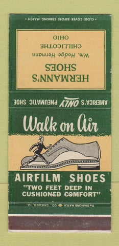 Matchbook Cover - Airfilk Shoes Hermann's Shoes Chillicothe OH 30 Strike