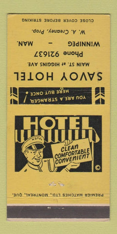 Matchbook Cover - Savoy Hotel Winnipeg MB YELLOW 30 Strike