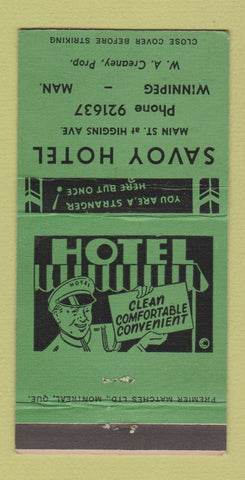 Matchbook Cover - Savoy Hotel Winnipeg MB GREEN 30 Strike
