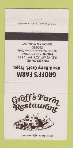 Matchbook Cover - Groff's Farm Restaurant Mount Joy PA 30 Strike