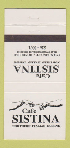 Matchbook Cover - Cafe Sistina Italian Restaurant Honolulu Hawaii 30 Strike