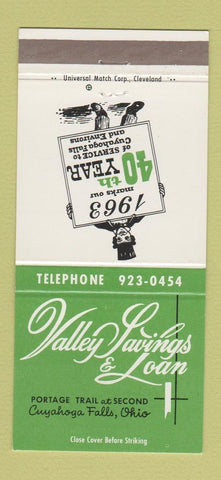 Matchbook Cover - Valley Savings & Loan 1963 Cuyahoga Falls OH 30 Strike