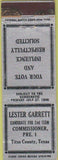 Matchbook Cover - Lester Garrett Commissioner Titus County TX Federal