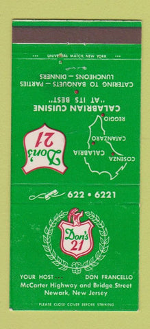 Matchbook Cover - Don's 21 Newark NJ Italian 30 Strike