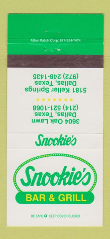 Matchbook Cover - Snookie's Bar and Grill Dallas TX 30 Strike