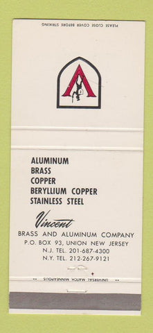 Matchbook Cover - Vincent Aluminum Metals Brass Union NJ 30 Strike
