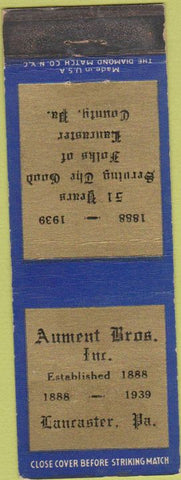Matchbook Cover - Aument Bros Inc Lancaster  PA 1939 Praire Rose Butter