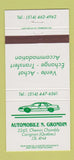 Matchbook Cover - Automobile N Grondin Carignan QC 30 Strike