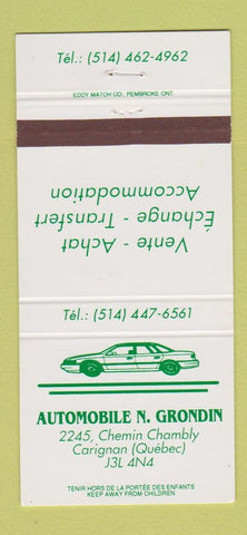 Matchbook Cover - Automobile N Grondin Carignan QC 30 Strike
