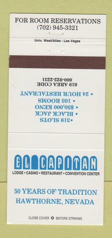 Matchbook Cover - El Capitan Lodge Casino Hawthorne NV 30 Strike
