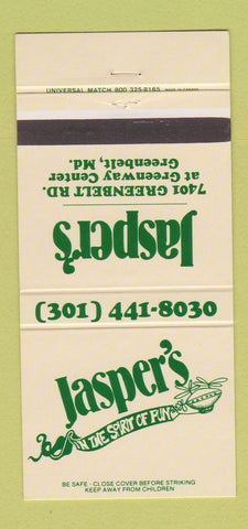 Matchbook Cover - Jasper's Restaurant Greenbelt MD 30 Strike