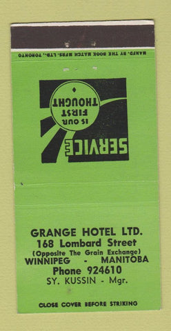 Matchbook Cover - Grange Hotel Winnipeg MB 30 Strike