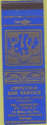 Matchbook Cover - Crystola Bar Service Colorado Springs CO Crystola