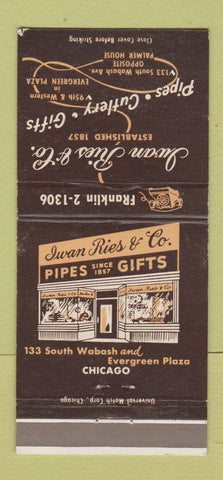 Matchbook Cover - Iwan Ries Tobacco Gifts Chicago IL pipes 30 Strike